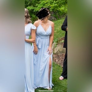 Revelry “Hannah Chiffon Faux Wrap Dress” in color “Love is in the air”